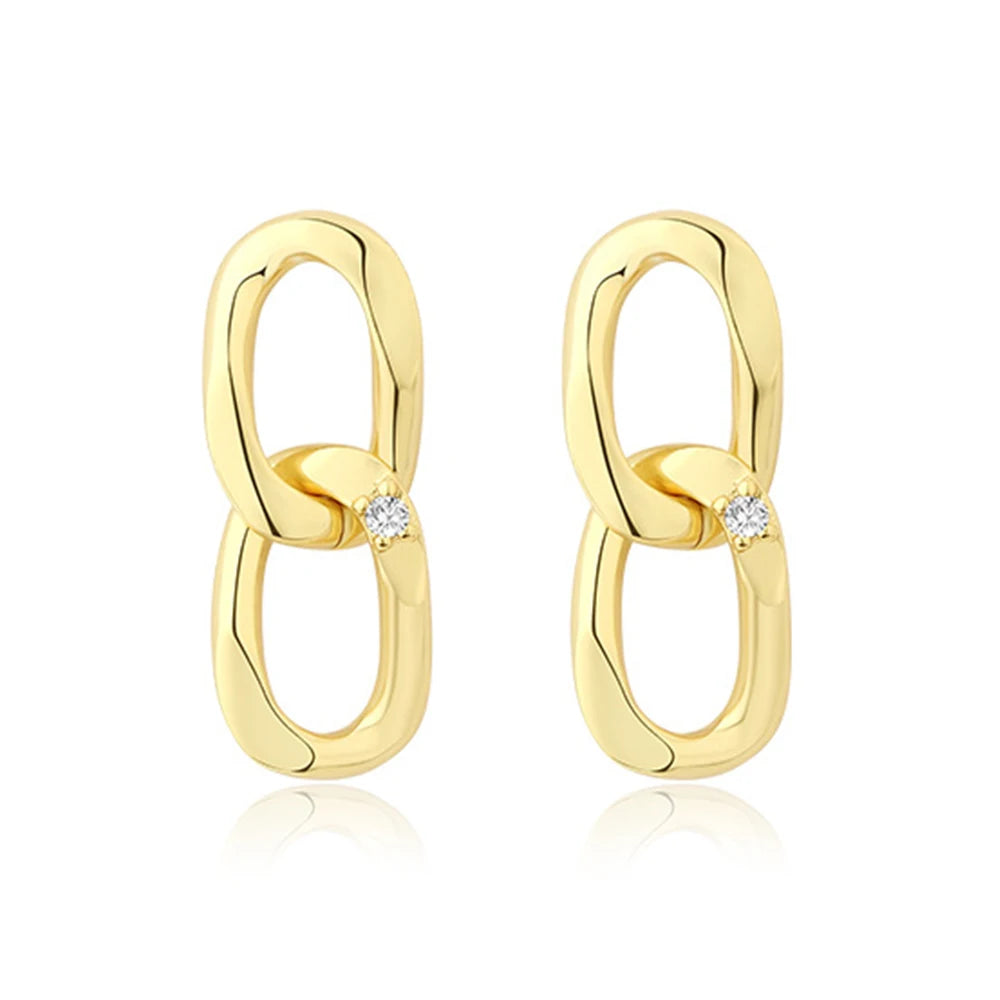 925 Sterling Silver 18K Gold Plated Cubic Zirconia Stud Earrings Women Classic Flower Link Chain Design Wedding Jewelry Gift