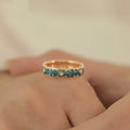 Trendy Aesthetic Brass Gold Plated Enamel Ring With Cubic Zirconia Blue Engrave Sun Vine Rings for Women Girls Gift