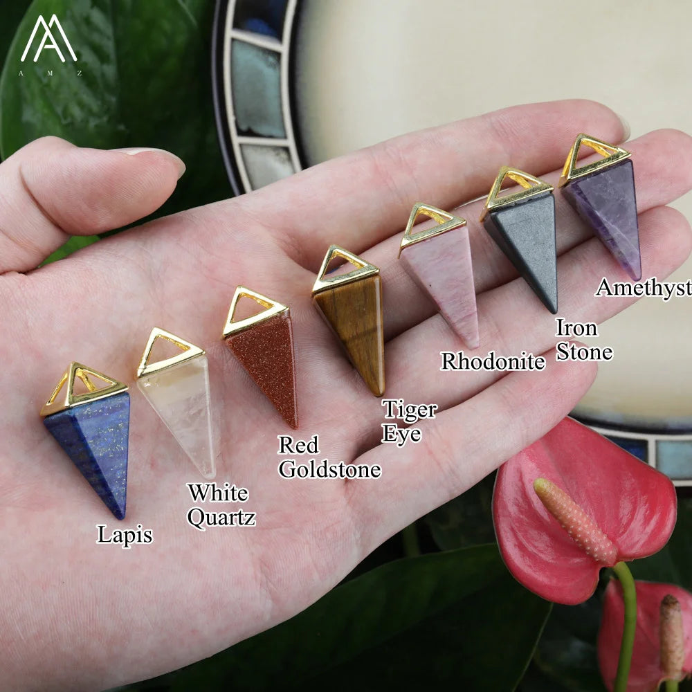 Gemstone Classic Cone Pendulum Pendant Children's Healing Crystal Gold Plated Copper Dowsing DIY Jewelry Supplies