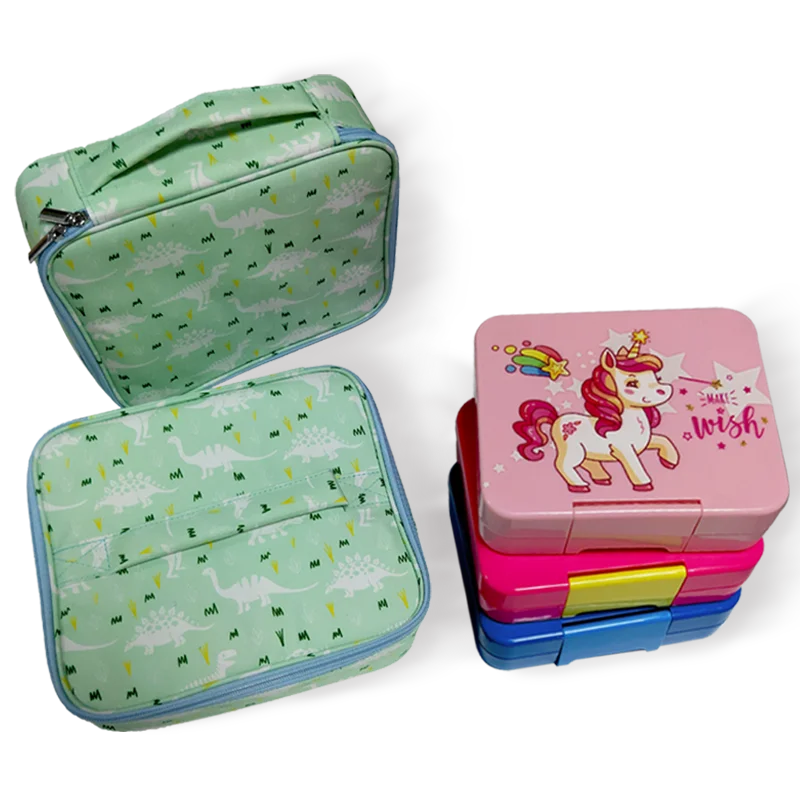 Orealmi Cute Cartoon Pattern Bento Lunch Box Polyester with Carry Bag for Kids and Mommy Common Use