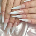 Extra Long Stiletto Oval Almond Gradient Nude White Press on Nails for Ladies