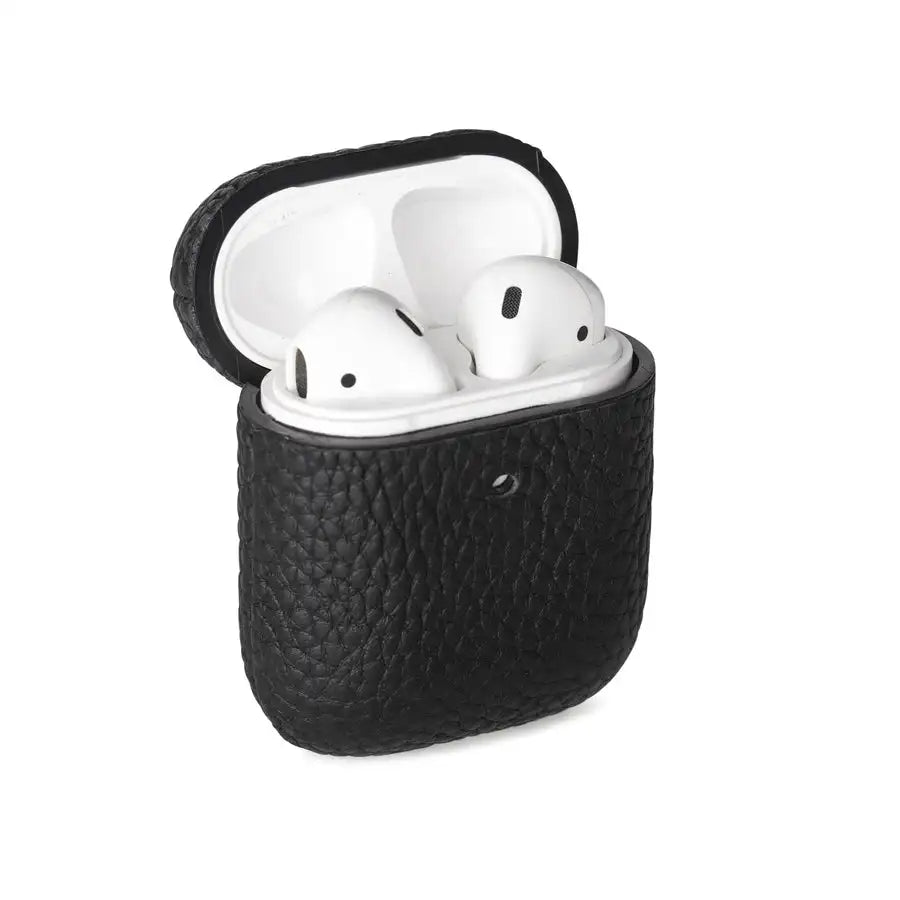 Wholesale Handmade Customized Logo Minimalist AirPods Protective Case Genuine Pebble Leather Earphone Cover Case Back School