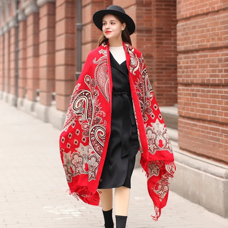 100% Pure Merino Wool Extra Large Pashmina Cashmere Scarf Shawl and Wrap for Women Winter Oversized Floral Blanket