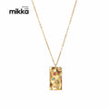 Retro Female Stainless Steel 18K Gold Plated Hammer Geometric Square Colorful Zircon Charms Pendant Necklace
