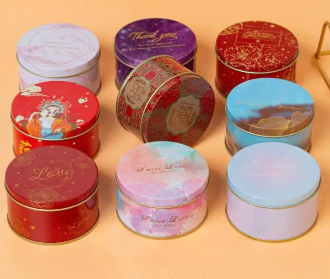 New Round Tinplate Happy Candy Box Printed Small Chocolate with Gift Candy Packaging Tinplate Box