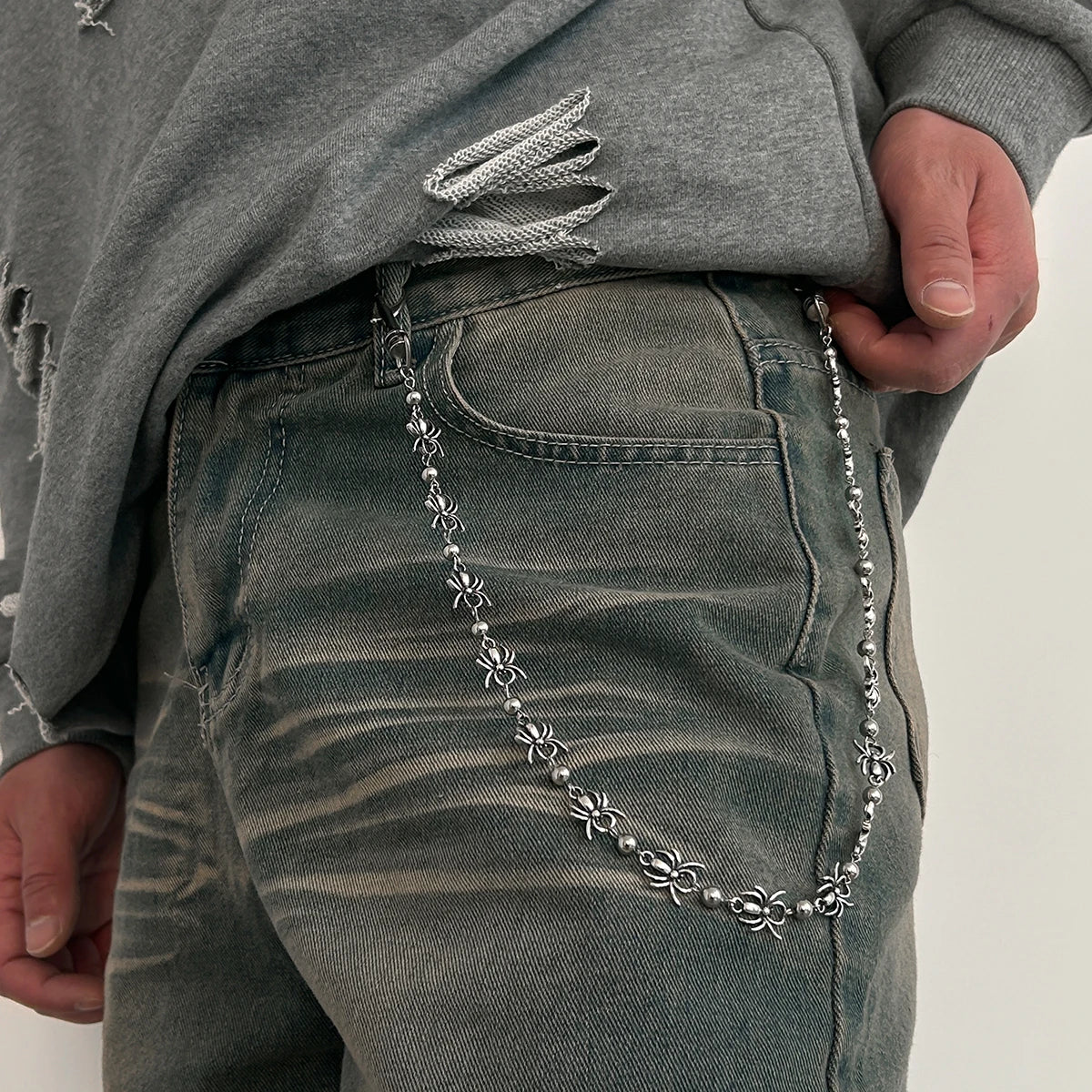 Hip Hop Street CCB Beaded Metal Spider Shape Pants Chains Key Chains Trendy Casual Wearing Fashionable Jewelry Accessories Gifts