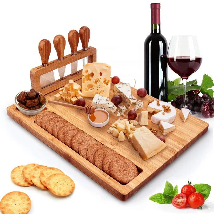 Wholesale Custom LOGO Size Bulk Blank Wood Chopping Block Professional Wood Cutting Board Cheese Board Set with Cutlery