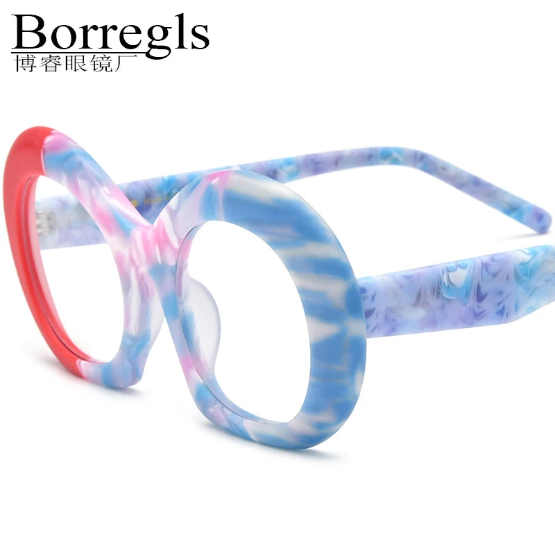 Borregls Colorful Matte Acetate Glasses Frame Women 2025 New Trendy Oval Eyeglasses Optical Spectacle Oversize Big Eyewear 19345