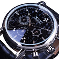Jaragar 6348  New Luxury 3 Dial Ripple Design Genuine Leather Fashion Casual Silver Case Mens Watches Automatic Mechanical Watch