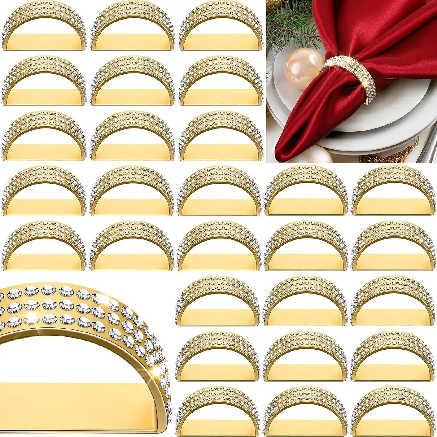 Gold Metal Modernist Eco-Friendly Napkin Ring Holder with Kirsite for Party Wedding Banquet Table Settings Decor