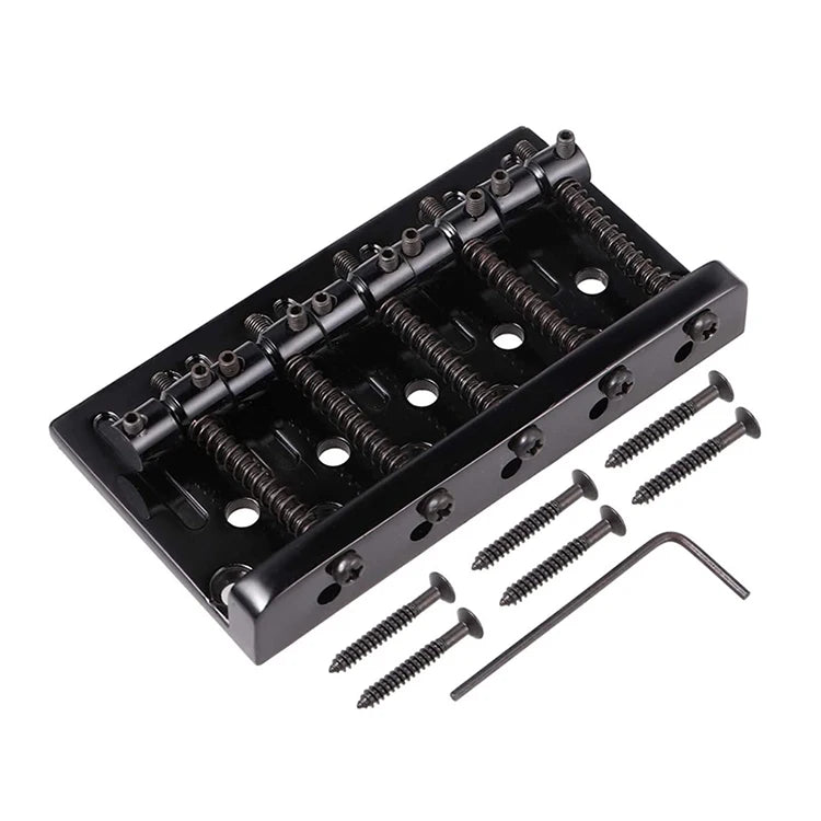 5 String Guitar Bridge Bass Metal Fixed Bass Bridge Vintage  Saddle Bridge 1 Set (Black)