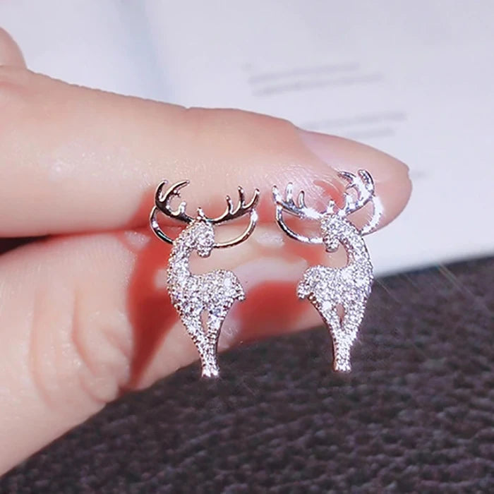 CAOSHI Cute Deer Stud Earrings Lovely Girls Shiny Cubic Zirconia Exquisite Silver Animal Women Sweet Stud Earrings