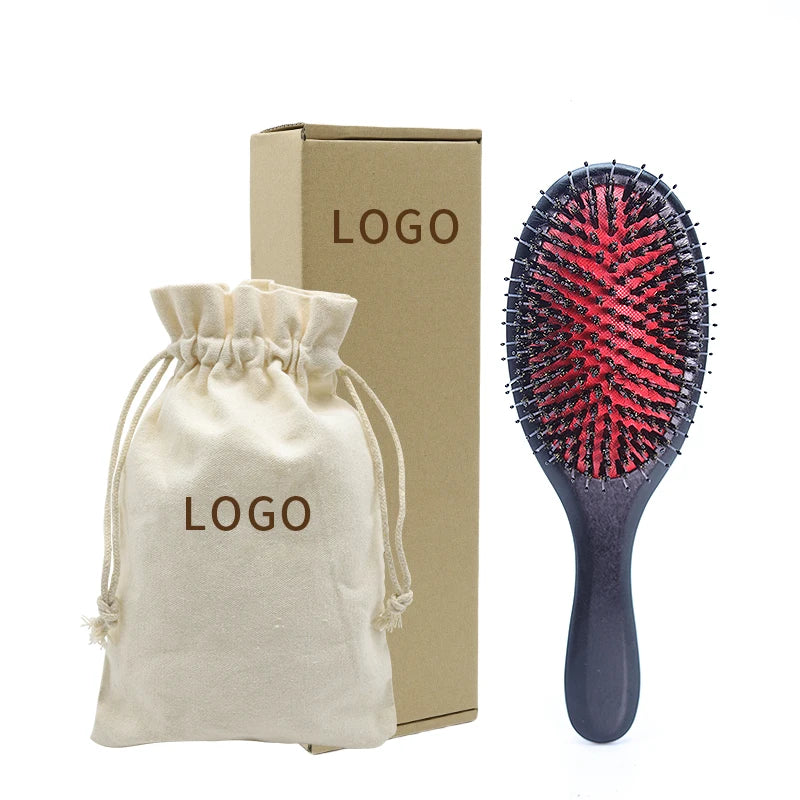 Thin Thick Hair Styling Boar's Comb Hand Made Black Color Wood Red Air Cushion Bulk Custom Nylon Boar Bristle Hair Brush