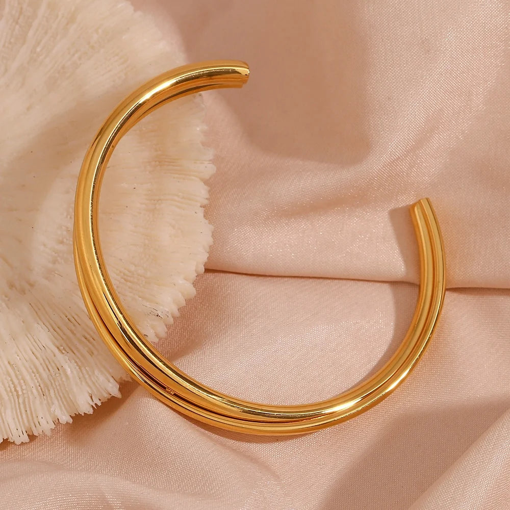 Double Layer Cross Minimalist Pulseiras & Bangles Gold Plated Stainless Steel Bangles Jewelry Women