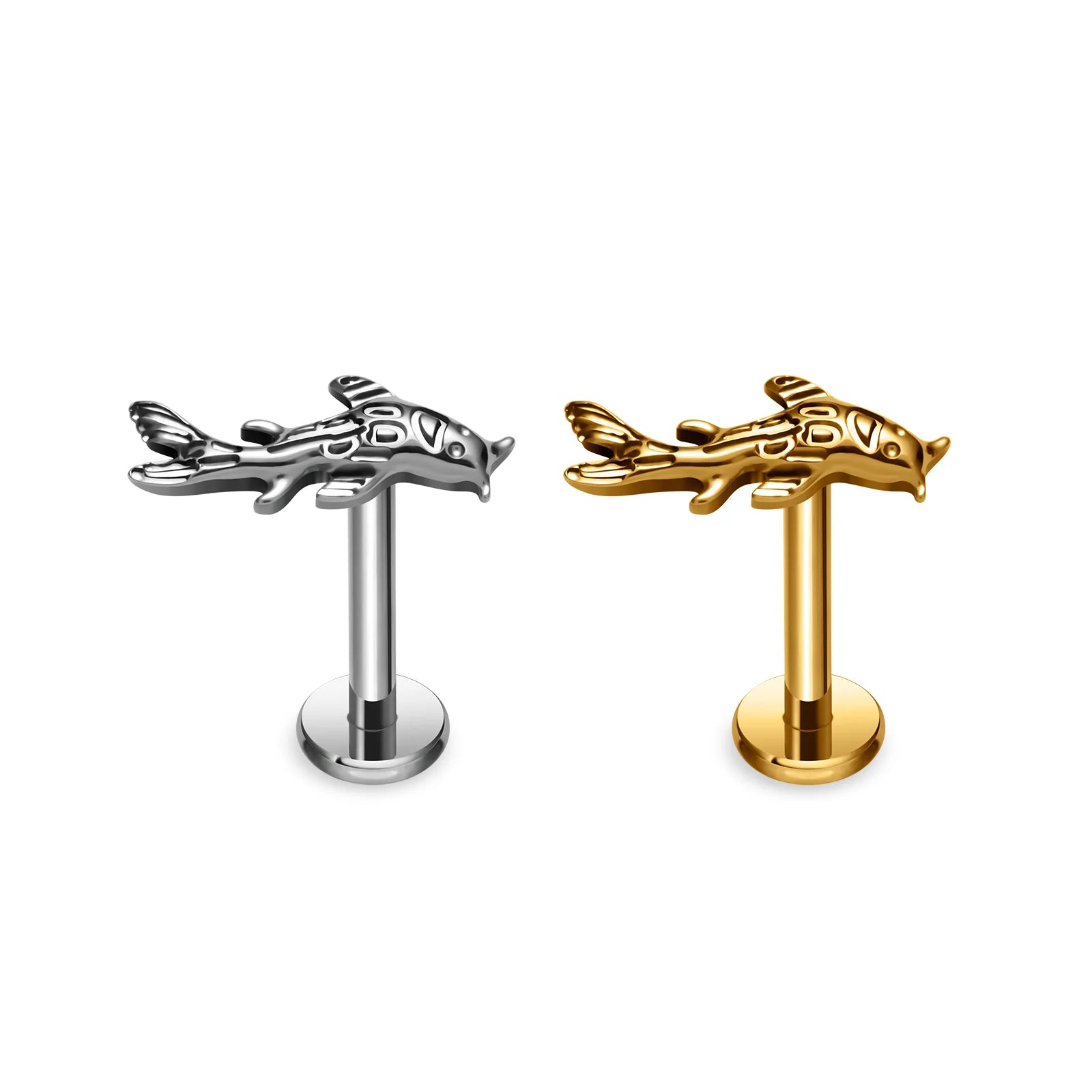 ASTM F136 Titanium Catfish Shape Ear Cartilage Earring Tiny Tragus Stud Helix Conch Flatback Piercing 16G Animal Body Jewelry