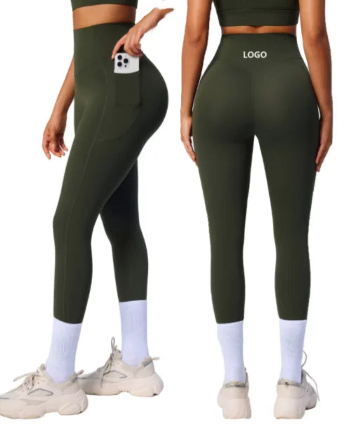 Drop Shipping Super High Waist Design Women Yoga Leggings Side Pocket Workout Pants Plus Size