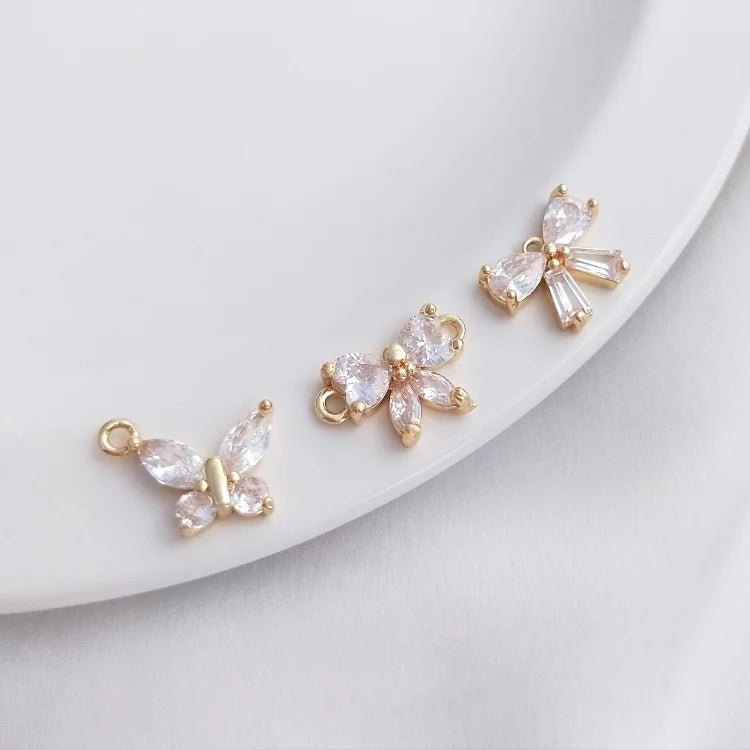 Fashion 14k Gold Plated Inlaid with Zircon butterfly Single and Double Loop Pendant for DIY Handmade Bracelet Necklace