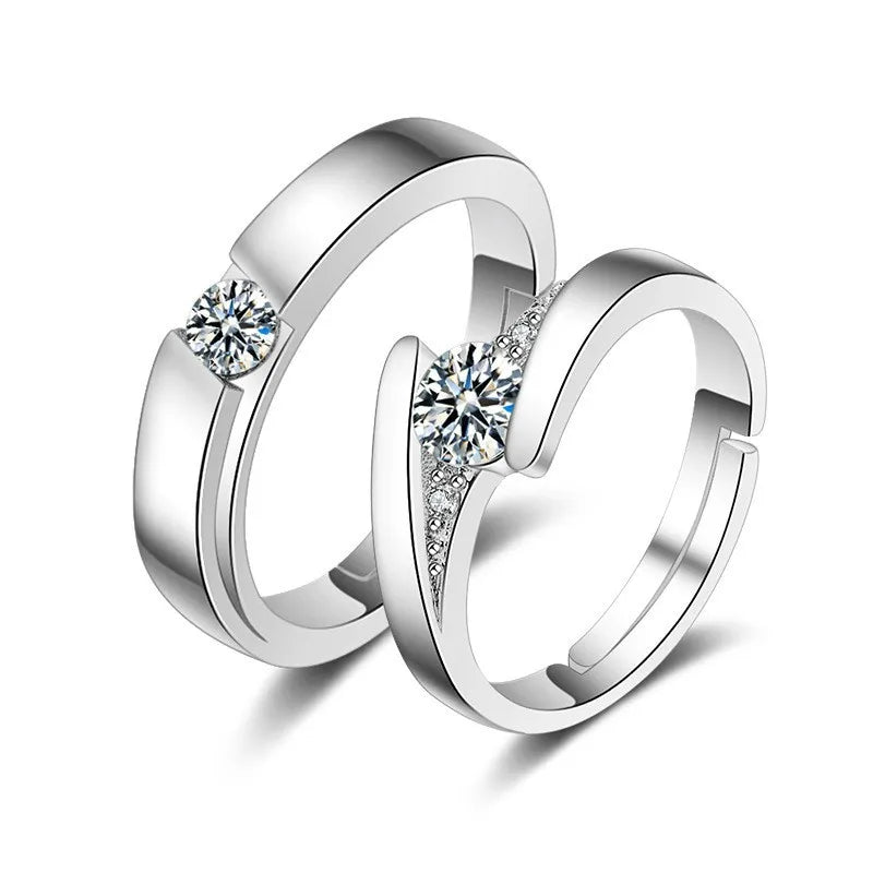 Anillo De Pareja Valentine's Day Gift Women Men Jewelry Adjustable Finger Ring Shiny Zircon Diamond Couple Rings for Couple