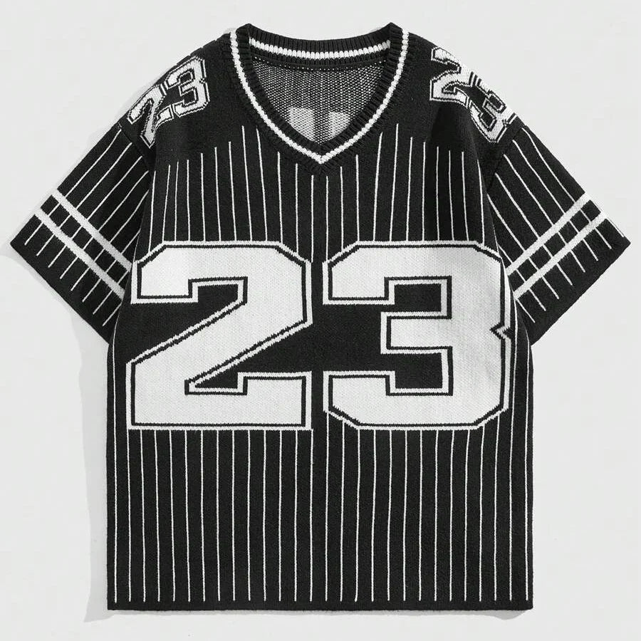 Custom Design logo Short Sleeve Knit Pullover Top Knitwear Cotton Jacquard v Neck Men Knitted Sweater Foot Basketball Jerseys