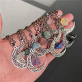 Natural Raw Crystal Moon Pendant with Quartz Agate Amethyst Turquoise Customizable Stone Fashion Jewelry