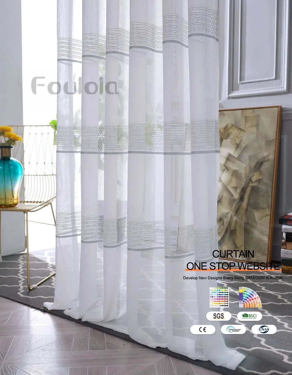 Factory Supply Voile Sheer New Grey Stripe Pattern Window Curtain Fabrics MegaBDM