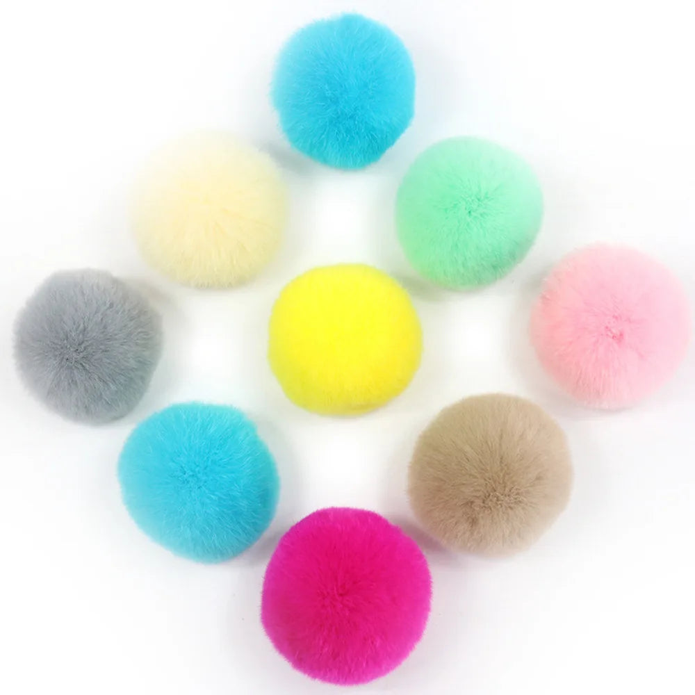 Factory Hot Selling 6cm Real Rabbit Hair Ball with Elastic Band for Diy Pendant Ornament Gift Real Fur Pompon for Pets Toys