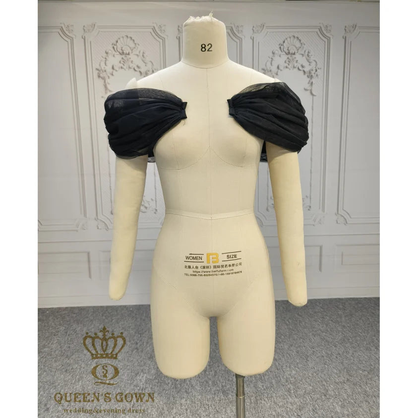 QUEENS GOWN Elegant Black  Detachable Sleeve/Top Simple Off Shoulder Accessories for Bridal Wedding Dress