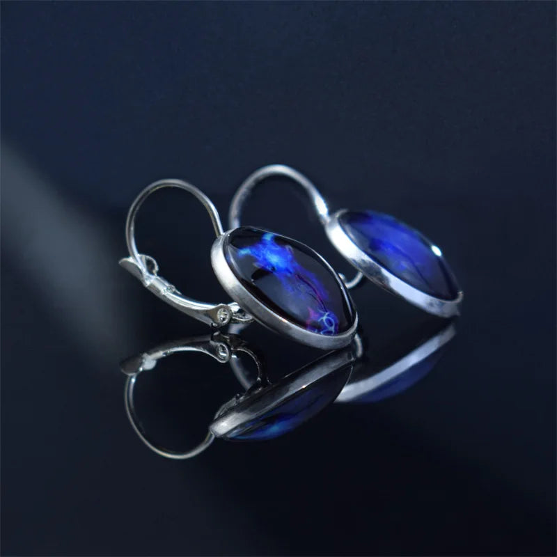 12 Constellations French Ear Hook Luminous Glass Dome Cabochon Hook Earrings Zodiac Sign Jewelry Women Earrings