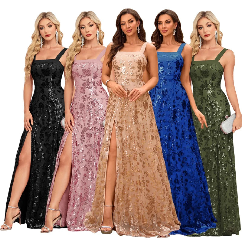 TW00120 Luxury Bridesmaid Dresses Sequin Flower Chiffon Embroidered Side Slit Long Party Dress Gowns for Women Evening Dresses