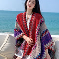 Ethnic Wind Women Knitted Shawls 100*140cm Outside the Autumn and Winter Yunnan Tourism Vacation Comfortable Stylish Scarves