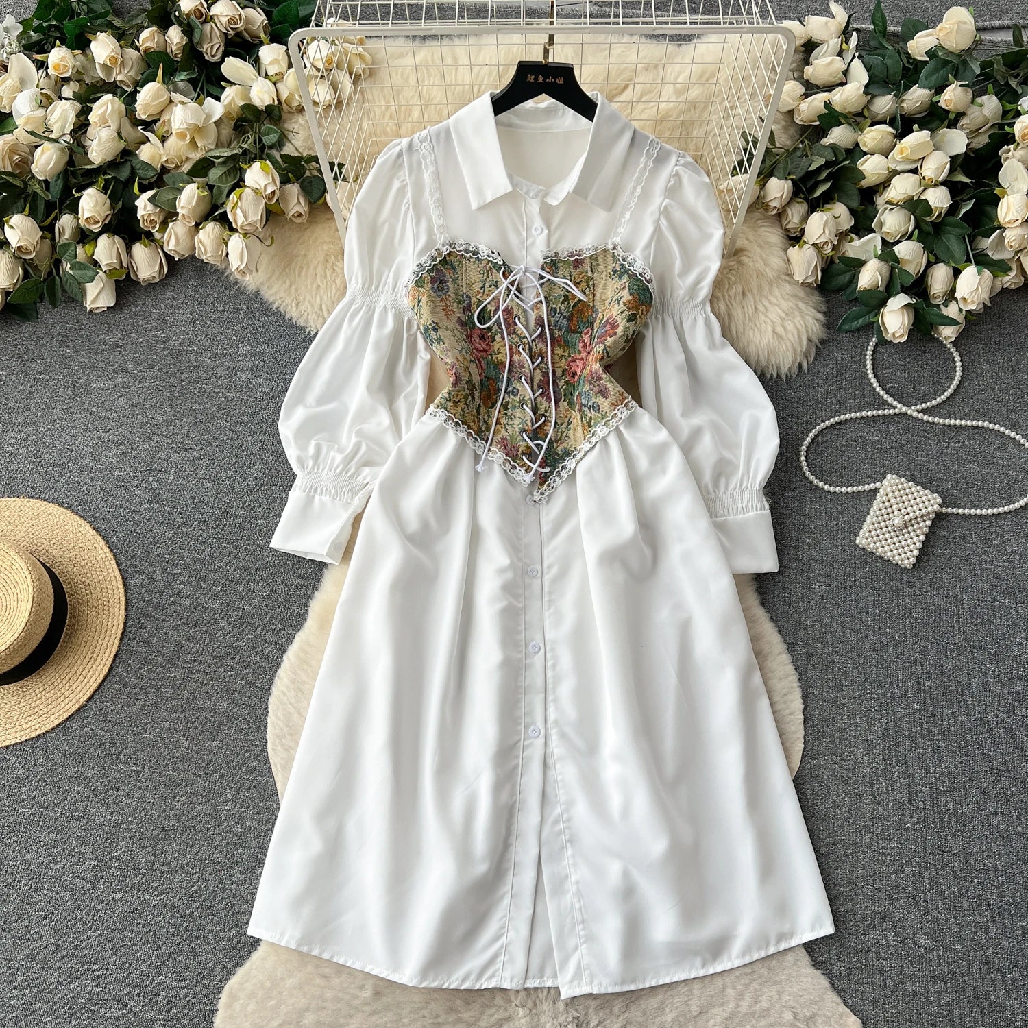 Summer Romantic 2 Piece Set for Women Crop Top and Printed Dress Set Clothing Wholesale