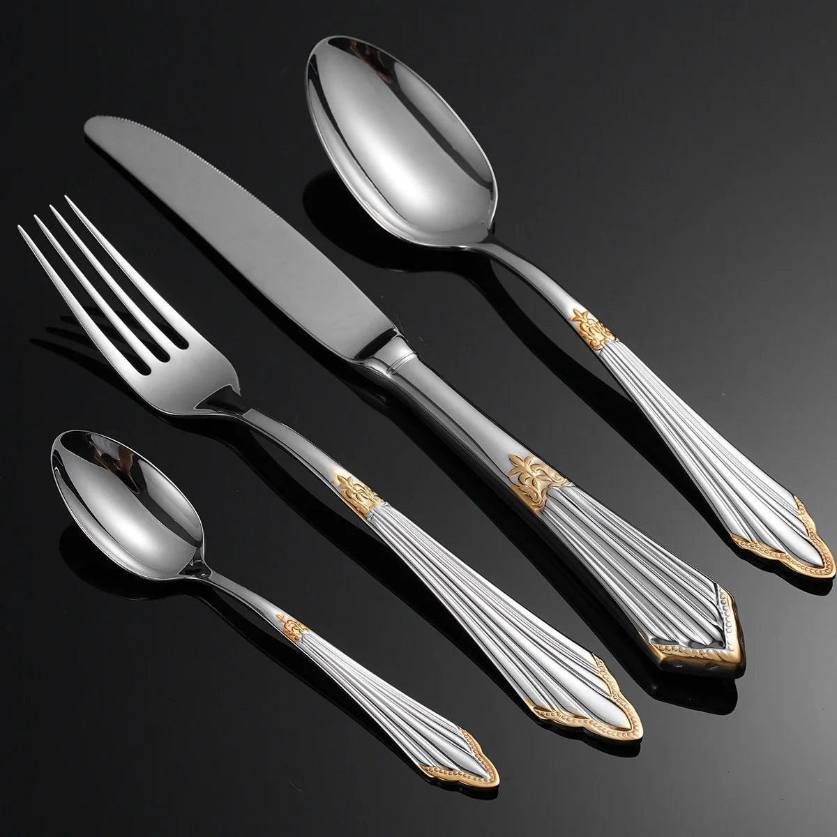 Stainless Steel 304 Wedding Elegant Western Silverware Fork and Spoon Flatware Hotel Individual Luxury Gold Vintage Cutlery Set