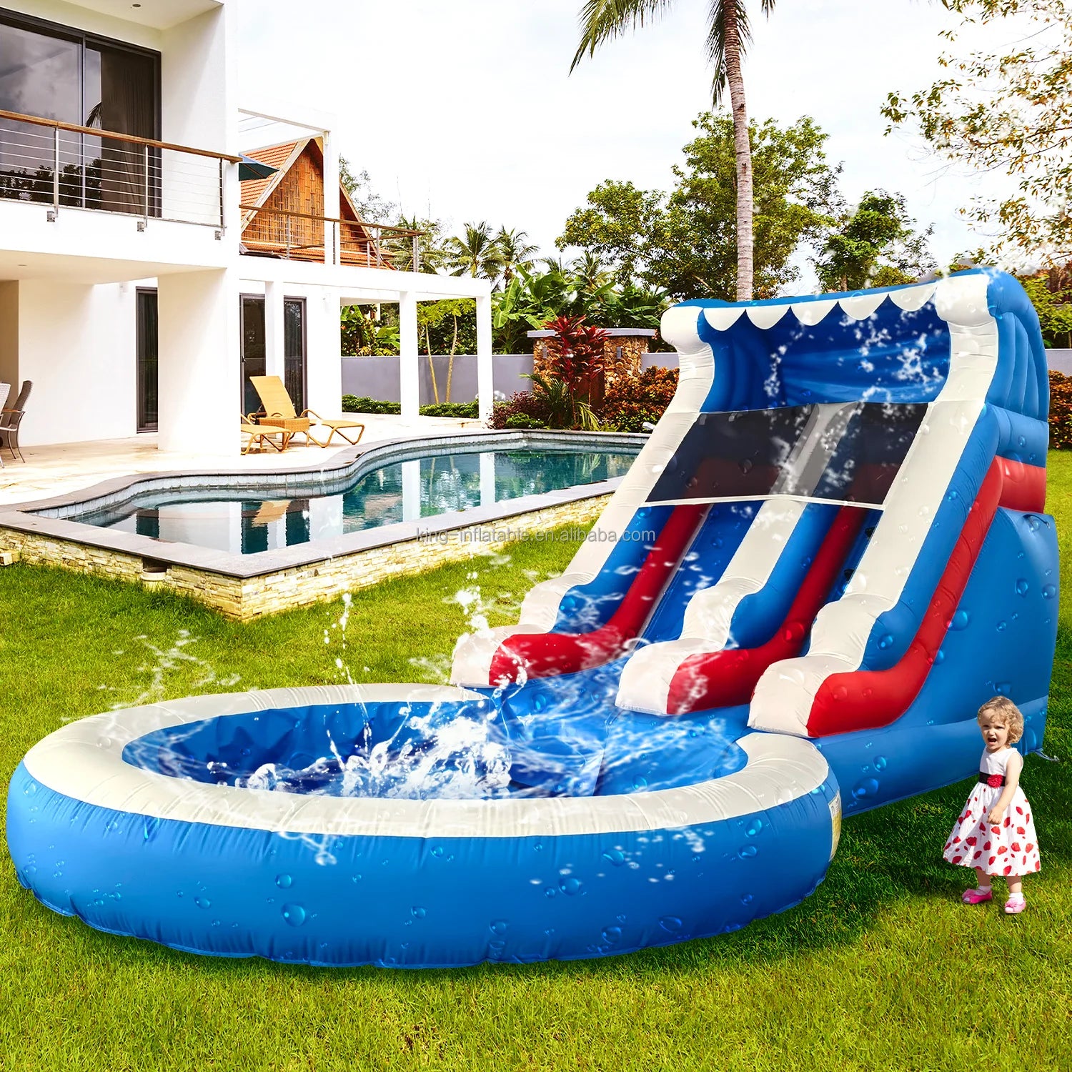 24x13x12FT/7.3x4x3.6m Commercial PVC Inflatable Water Slide Kids Adults Waterslide with Bigger Water Splash Pool