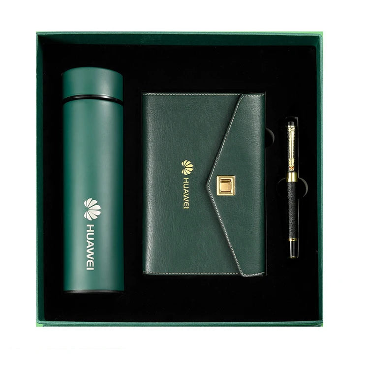 New Arrival Business Stationery Notebook Set PU Leather Cover LED Temperature Vacuum Cup Environment-protective Ink Customized
