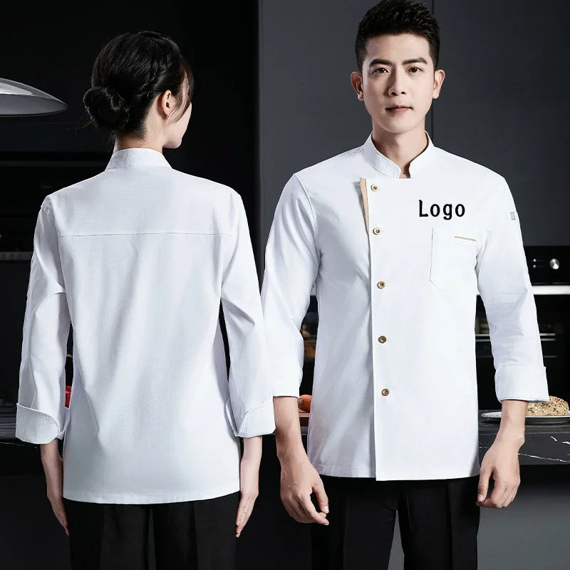 New Elastic Fabric Chef Uniform Long Sleeve Catering Baking Men and Women Short Sleeve Kitchen Work Clothes Custom Logo