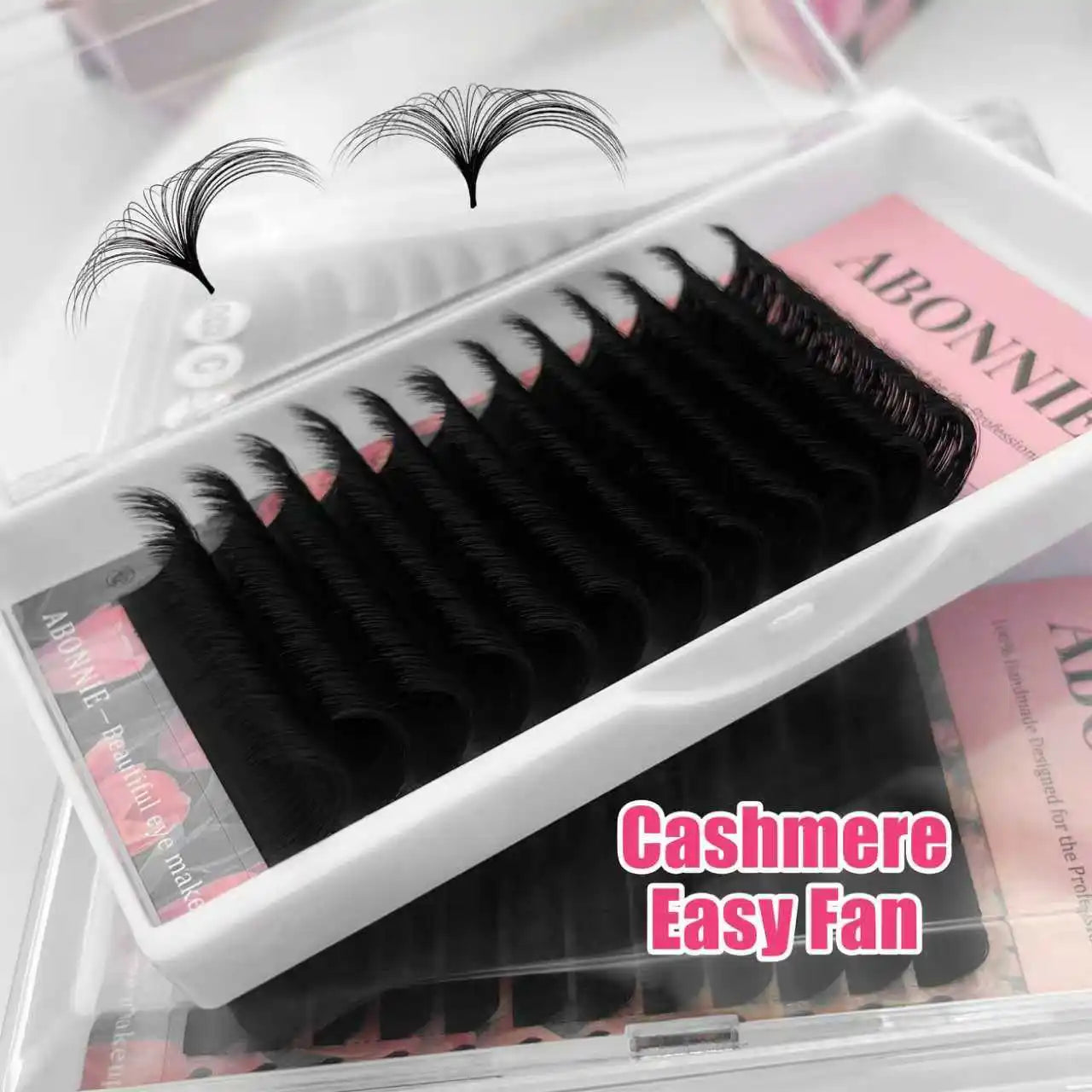 Abonnie Matte Black Easy Fan Blooming Eyelash Extention Supplies Wholesale Volume Lash Trays Cashmere Auto Fan Lash Extensions