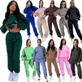 Women's Autumn and Winter Velvet Sweater Suit Solid Color Long-Sleeved Hooded Plus Trousers Casual Fashion MOQ 2pcs