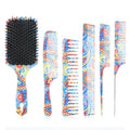 Luxury Women's Detangling Hair Brush Beauty Pattern 6 Pcs Paddle Massage Brush Hair Cutting Comb and Brush Set
