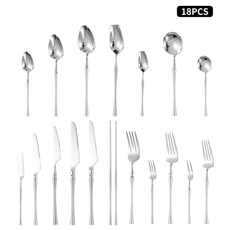 Hot Selling Thin Waist Handle 304 Stainless Steel Flatware Set Mirror Knife Fork Spoon Silverware Restaurant Cutlery Set