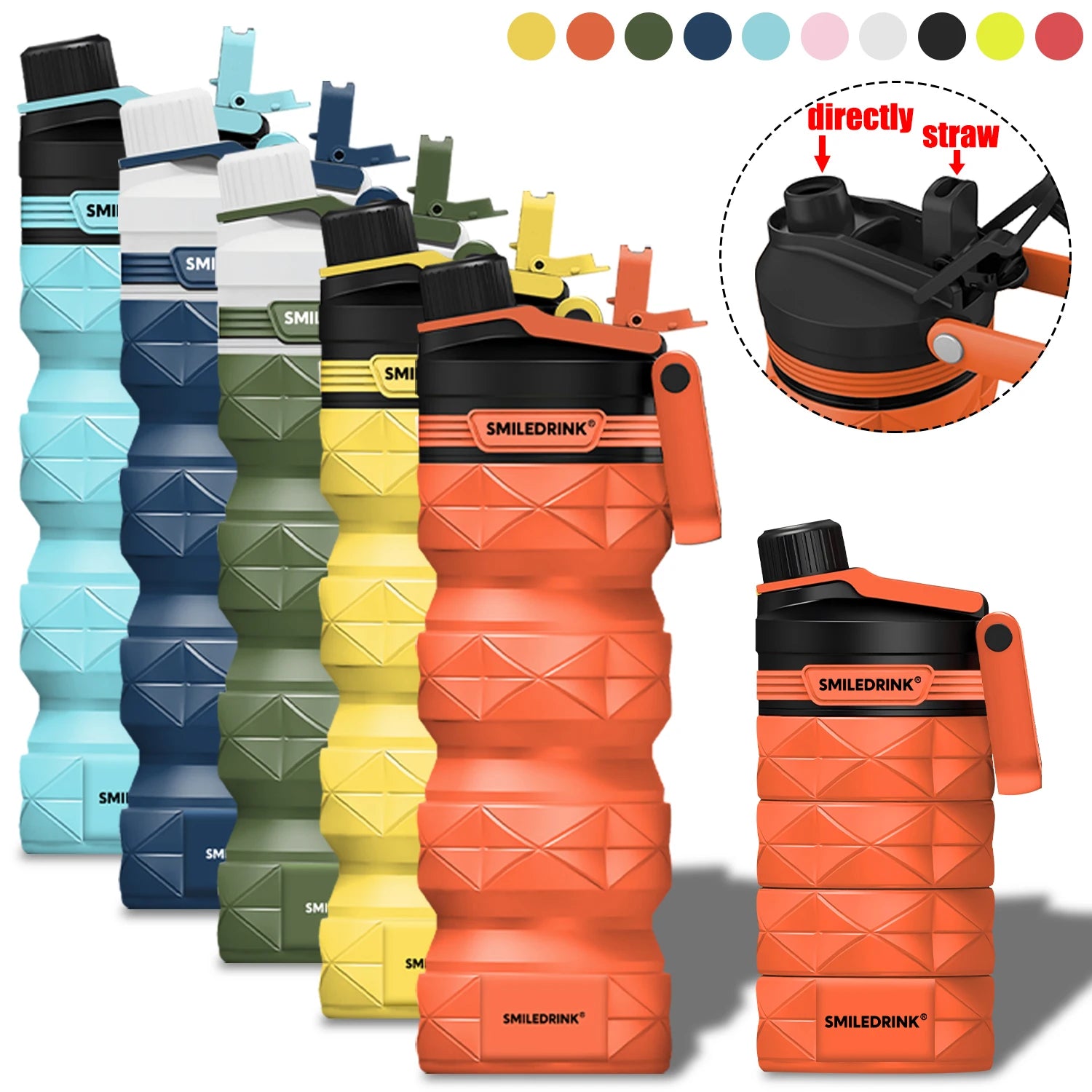 Food Grade Silicone Collapsible Water Bottle 800ml Reusable Sport Portable Folding Water Bottles for Travel Hiking