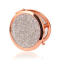 High-end Diamond-studded Bordered  Rose Gold Portable Shiny Double Sided Mirror Magnifier HD Foldable Pocket Mirror Gift