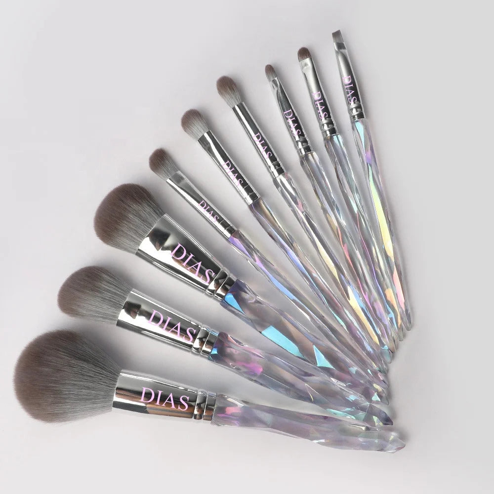 Manufacturer Transparent 9 Face Crystal Handle Clear Synthetic Glitter Luxury Vegan Bling Professional Makeup Brush Set