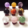 Natural Amethyst Sphere Rock Quartz Crystal Ball Ornament Wood Stand Feng Shui Reiki Energy Healing Meditation Engraved Specimen
