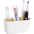 Toothbrush Holder with Bamboo Divider Multi-Functional Storage for Vanity Sink Countertop