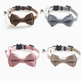 New Arrival Luxury Shining Velvet Bow Tie Dog Collar Safety Buckle Cat Necklace Adjustable Pet Collar with Jingle Bell