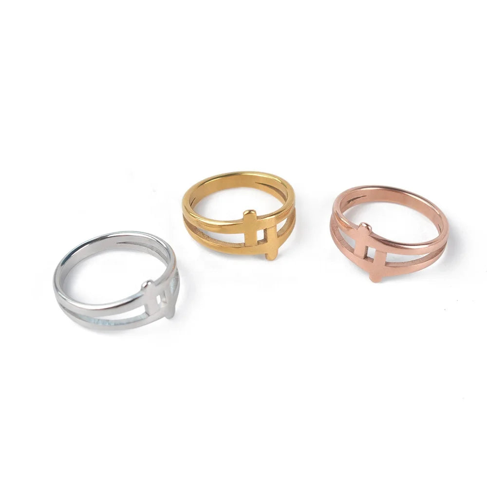 Love Hope Faith Christian Sideways Cross Rings Stainless Steel Religious 18K Gold Cross Promise Ring