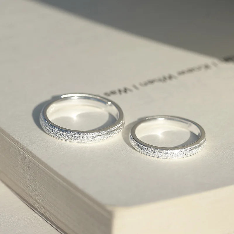Romantic Silver Plated Frosted Couple Rings for Women Men Wedding Engagement Ring Jewelry Long Distance love Ring