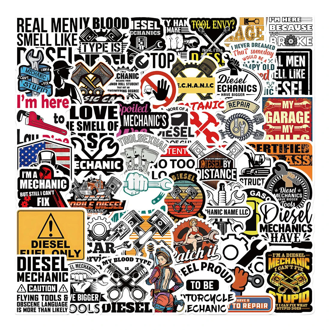 Wholesale 50PCS Cartoon Industrial Style Diesel Mechanic Man Stickers DIY Laptop Bike Luggage Waterproof Removable Label Sticker
