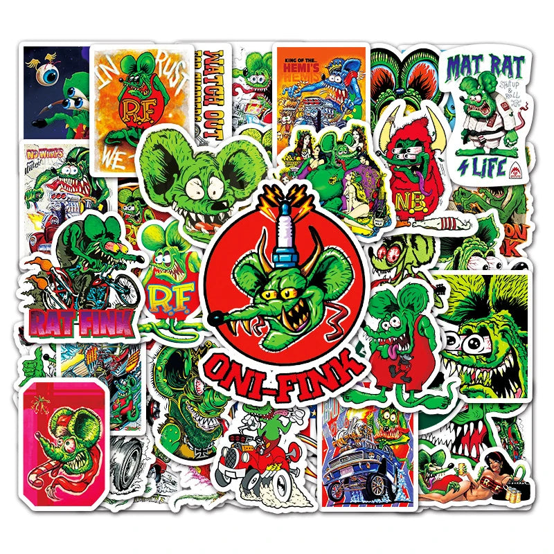 50Pcs New Style Cartoon Rat Fink Fashion Street Drawing Graffiti Stickers for Laptop Phone Wall Bottle Waterproof Custom Label