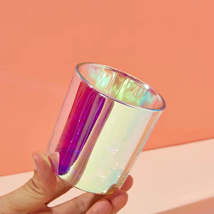 Luxury Custom Empty Cylinder Iridescent Eco-Friendly Electroplating Reflection Effect Glass Candle Jars for Christmas & Easter